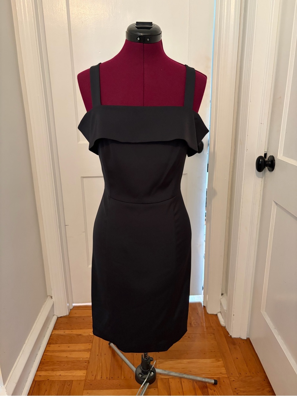 Rebecca Minkoff Black Ruffle-Trim Square-Neck Midi Dress